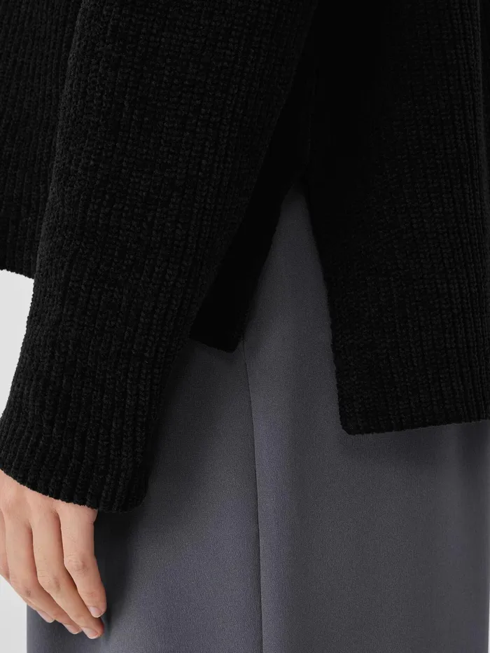 Women Eileen Fisher Sweaters and Cardigans Organic Cotton Chenille Crew Neck Top Black