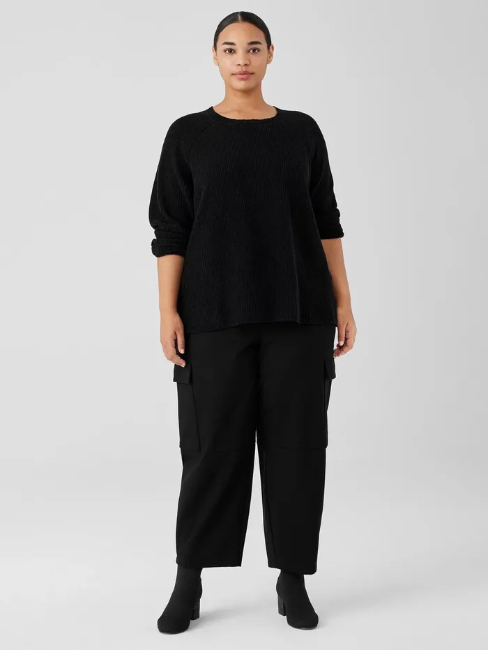 Women Eileen Fisher Sweaters and Cardigans Organic Cotton Chenille Crew Neck Top Black