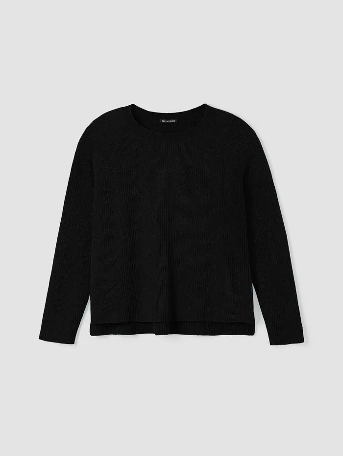 Women Eileen Fisher Sweaters and Cardigans Organic Cotton Chenille Crew Neck Top Black