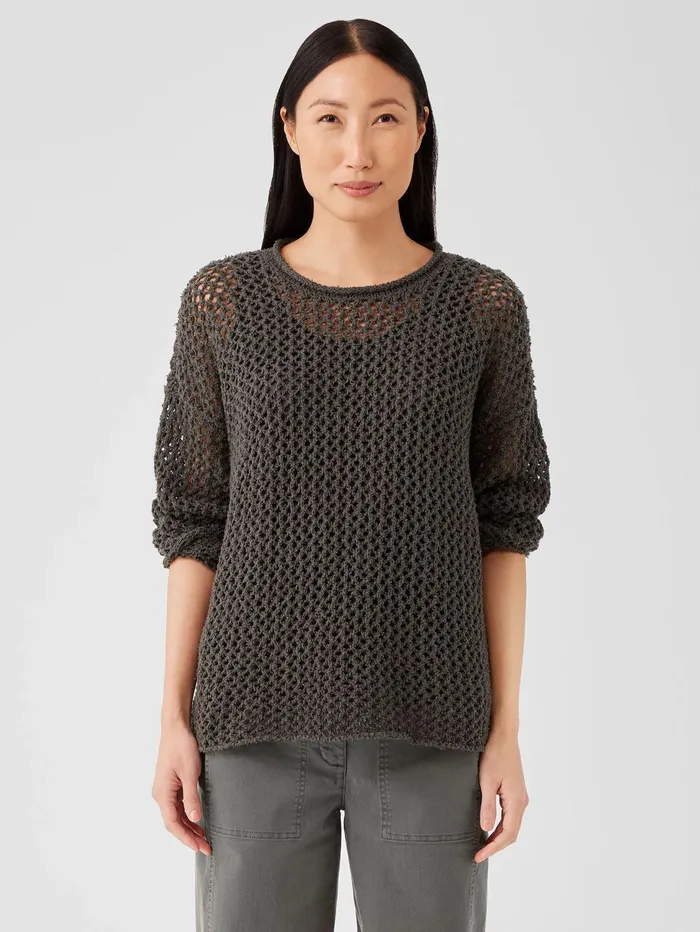 Women Eileen Fisher Sweaters and Cardigans Peruvian Organic Cotton Boucle Crew Neck Top Black Women Eileen Fisher Sweaters and Cardigans Peruvian Organic Cotton Boucle Crew Neck Top Black