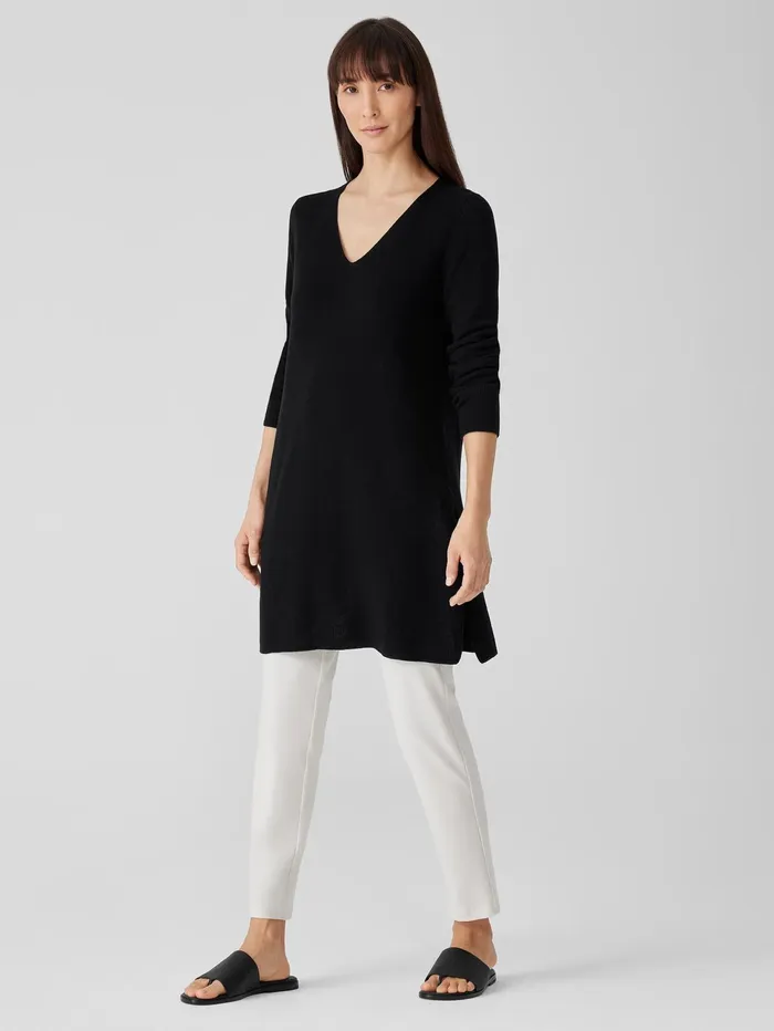 Women Eileen Fisher Sweaters and Cardigans Peruvian Organic Cotton Crepe VNeck Long Top Black
