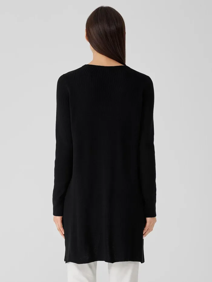 Women Eileen Fisher Sweaters and Cardigans Peruvian Organic Cotton Crepe VNeck Long Top Black