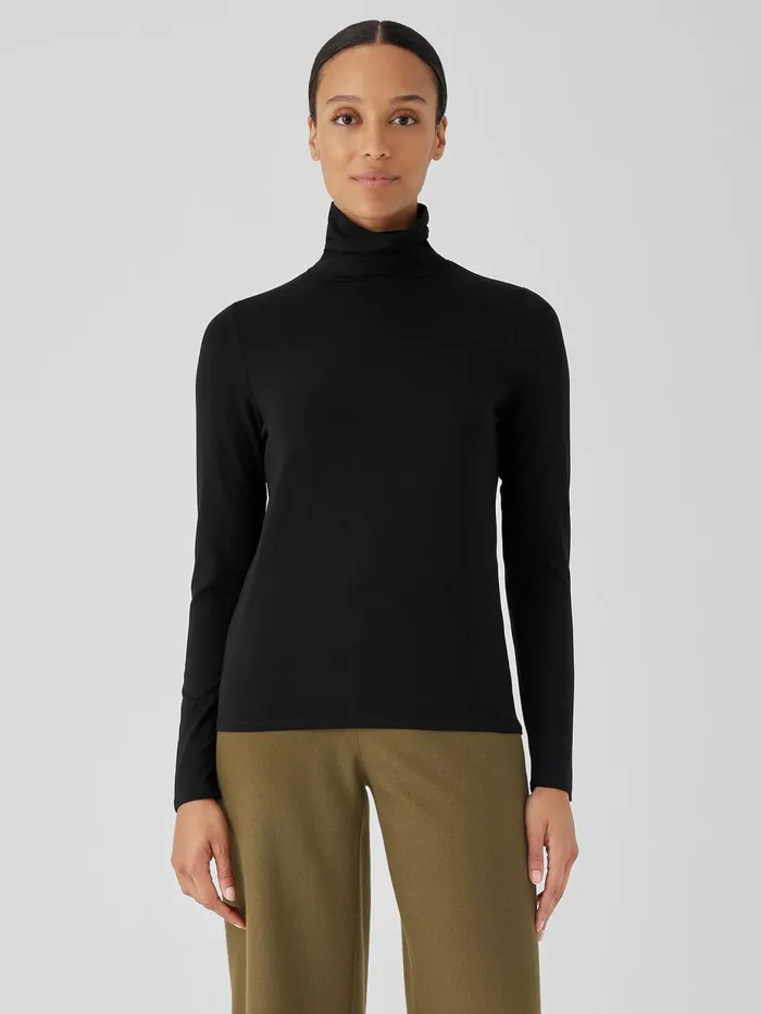 Women Eileen Fisher Tops and Tees Fine Jersey Scrunch Neck Top Black