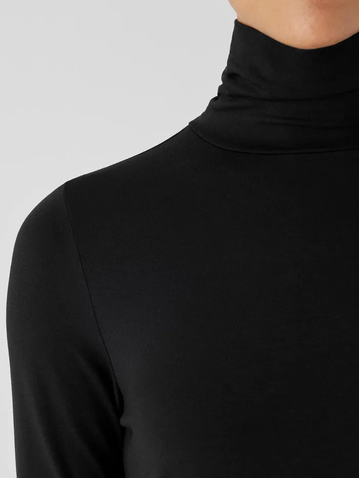 Women Eileen Fisher Tops and Tees Fine Jersey Scrunch Neck Top Black