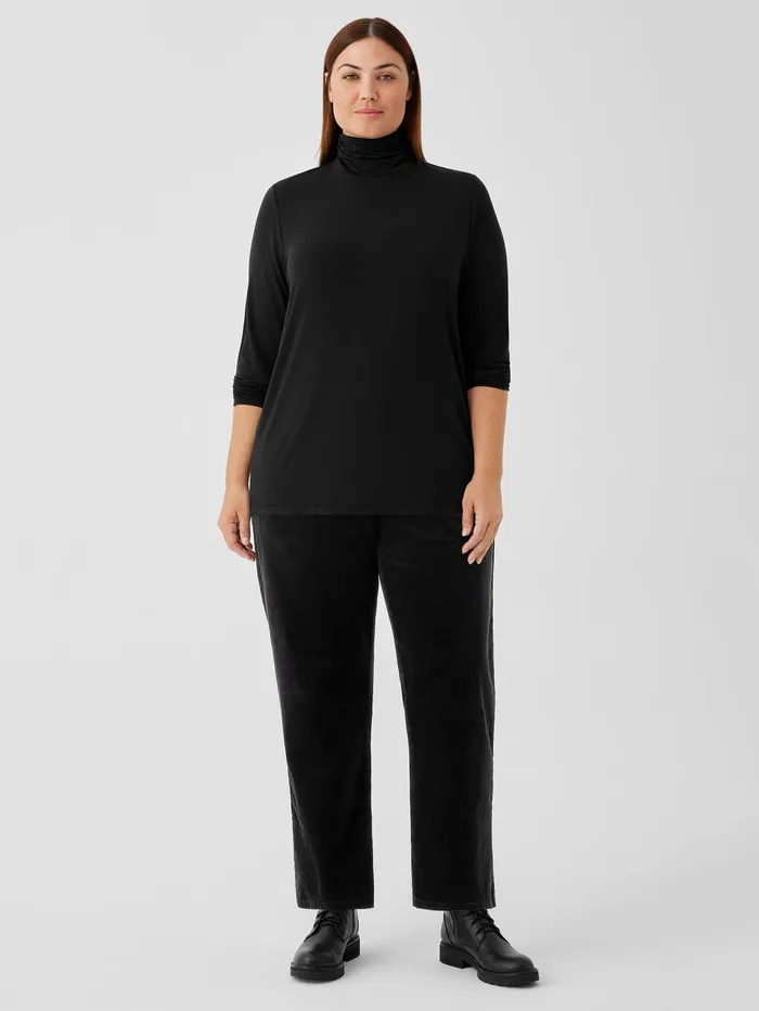 Women Eileen Fisher Tops and Tees Fine Jersey Scrunch Neck Top Black
