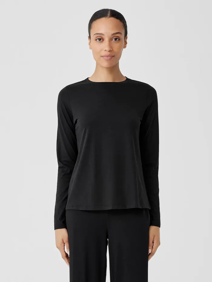 Women Eileen Fisher Tops and Tees Organic Pima Cotton Jersey LongSleeve Tee Black Women Eileen Fisher Tops and Tees Organic Pima Cotton Jersey LongSleeve Tee Black