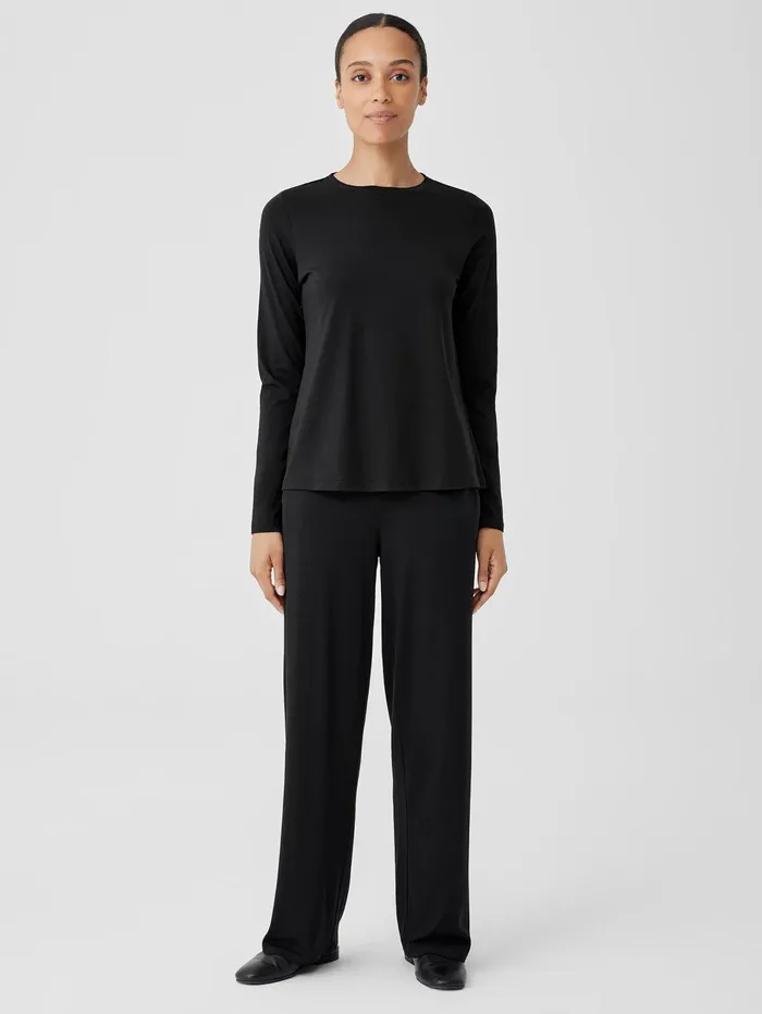 Women Eileen Fisher Tops and Tees Organic Pima Cotton Jersey LongSleeve Tee Black