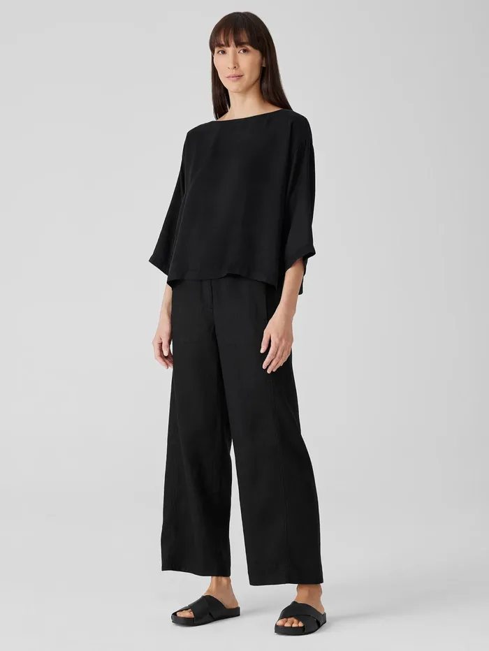 Women Eileen Fisher Tops and Tees Sandwashed TwillBoxTop Black