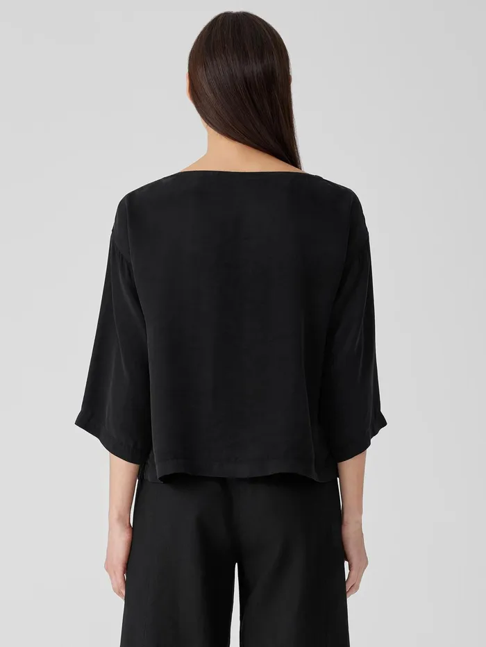 Women Eileen Fisher Tops and Tees Sandwashed TwillBoxTop Black