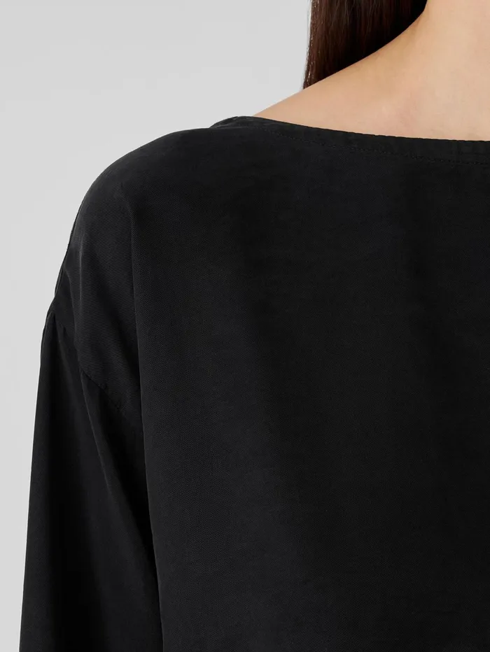 Women Eileen Fisher Tops and Tees Sandwashed TwillBoxTop Black
