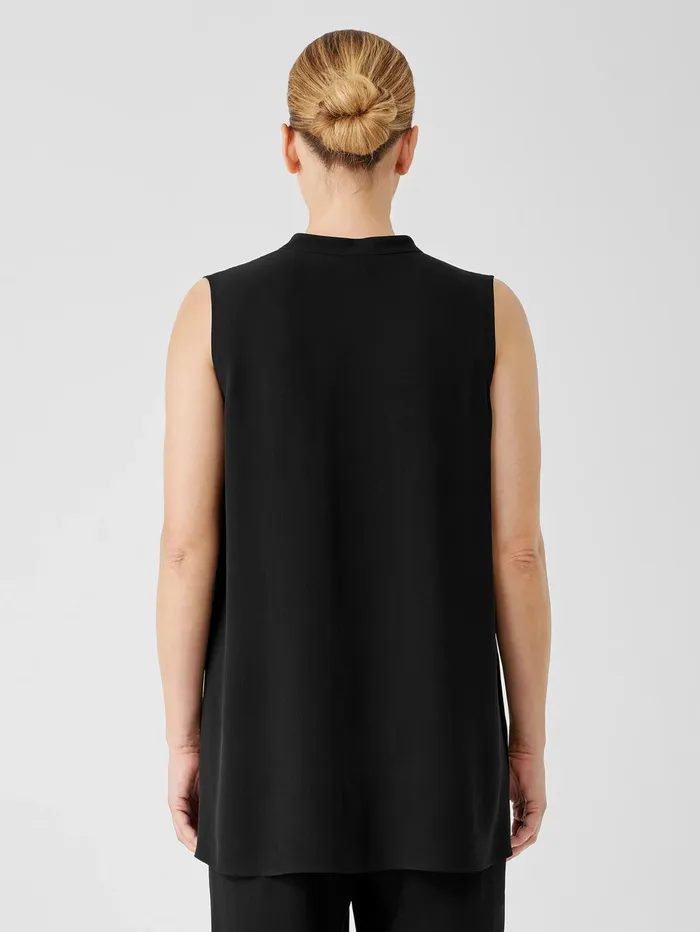 Women Eileen Fisher Tops and Tees Silk Georgette Crepe Sleeveless Shirt Black