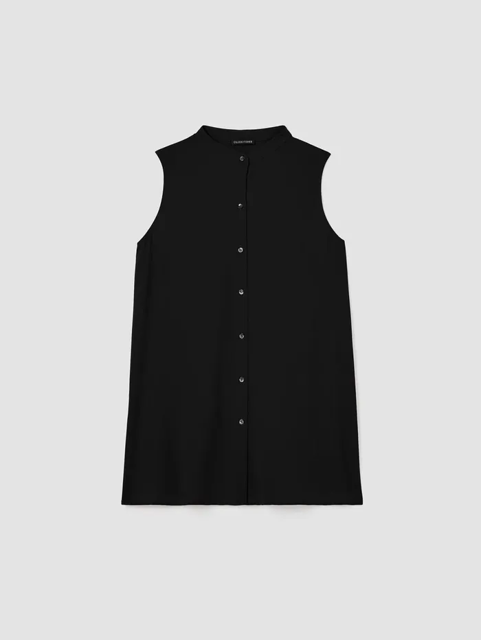 Women Eileen Fisher Tops and Tees Silk Georgette Crepe Sleeveless Shirt Black