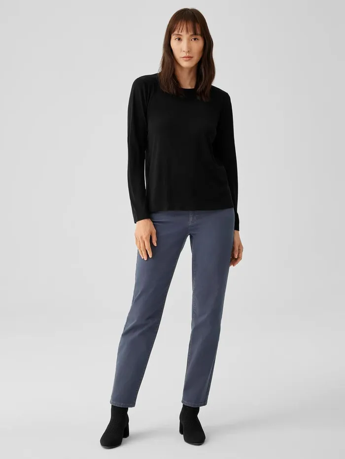 Women Eileen Fisher Tops and Tees Stretch Silk Jersey Crew Neck Top Black