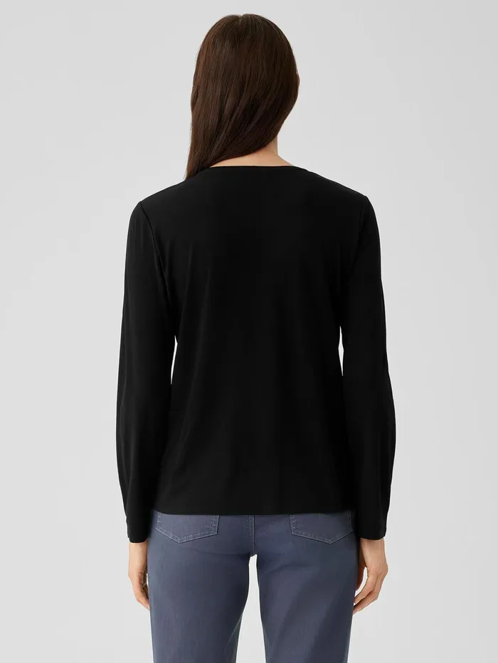 Women Eileen Fisher Tops and Tees Stretch Silk Jersey Crew Neck Top Black
