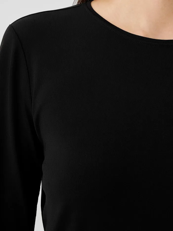 Women Eileen Fisher Tops and Tees Stretch Silk Jersey Crew Neck Top Black