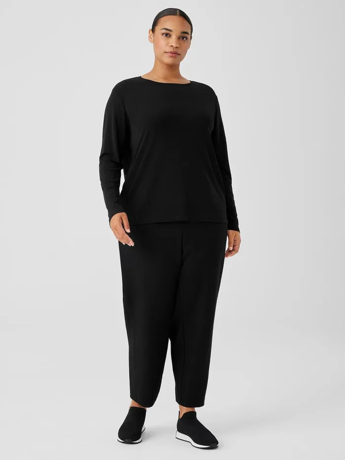 Women Eileen Fisher Tops and Tees Stretch Silk Jersey Crew Neck Top Black