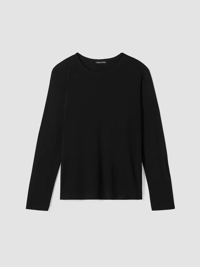 Women Eileen Fisher Tops and Tees Stretch Silk Jersey Crew Neck Top Black