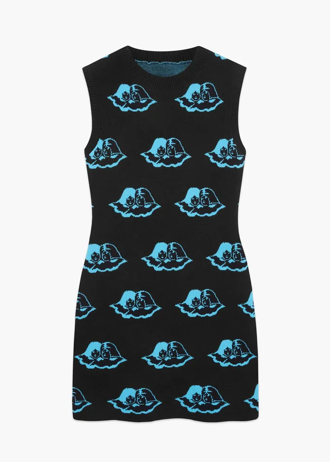 Women Fiorucci Knitwear All Over Angels Knit Mini Dress Black Women Fiorucci Knitwear All Over Angels Knit Mini Dress Black