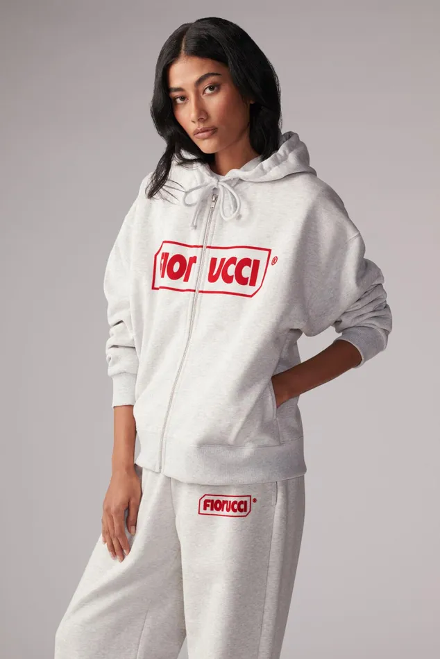Women Fiorucci Sweatshirts and Hoodies Logo ZipUp Hoodie Grey