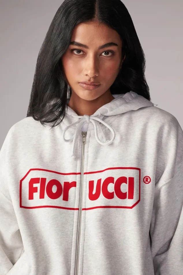Women Fiorucci Sweatshirts and Hoodies Logo ZipUp Hoodie Grey
