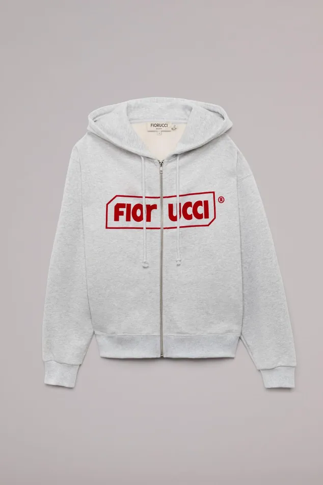 Women Fiorucci Sweatshirts and Hoodies Logo ZipUp Hoodie Grey