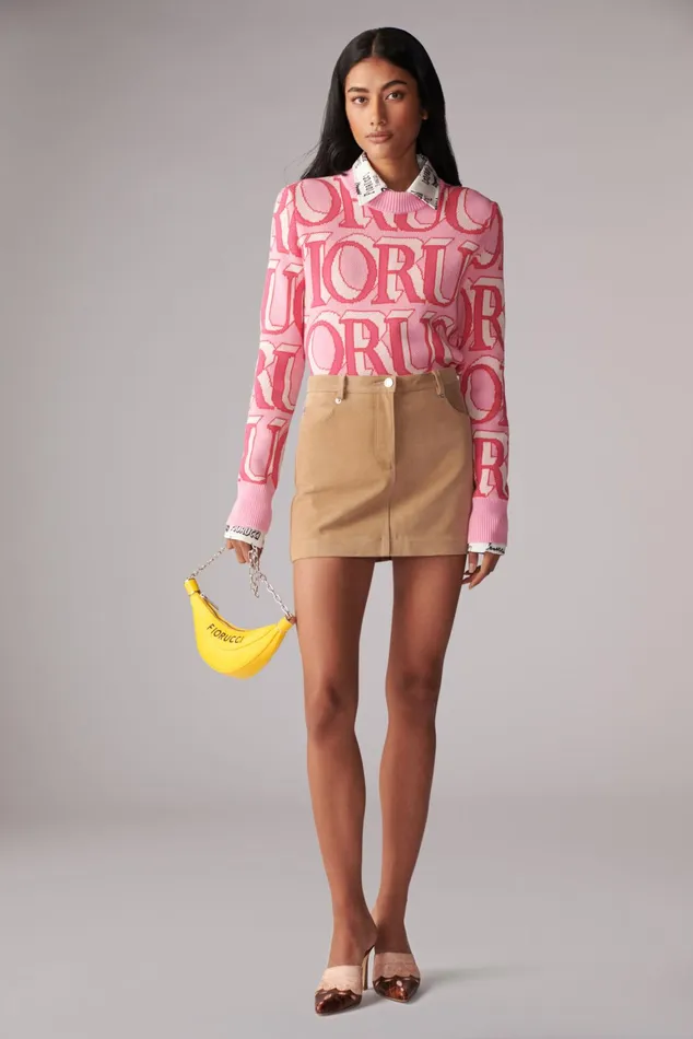 Women Fiorucci Sweatshirts and Hoodies Monogram Logo Crop Knit Jumper Pink
