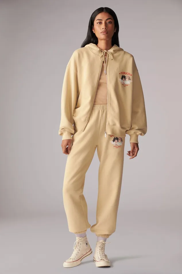 Women Fiorucci Sweatshirts and Hoodies Safety Angels ZipUp Hoodie Beige