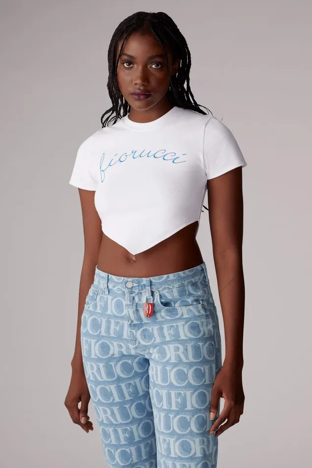 Women Fiorucci TShirts and Tops Embroidered Logo Crop Top White Women Fiorucci TShirts and Tops Embroidered Logo Crop Top White