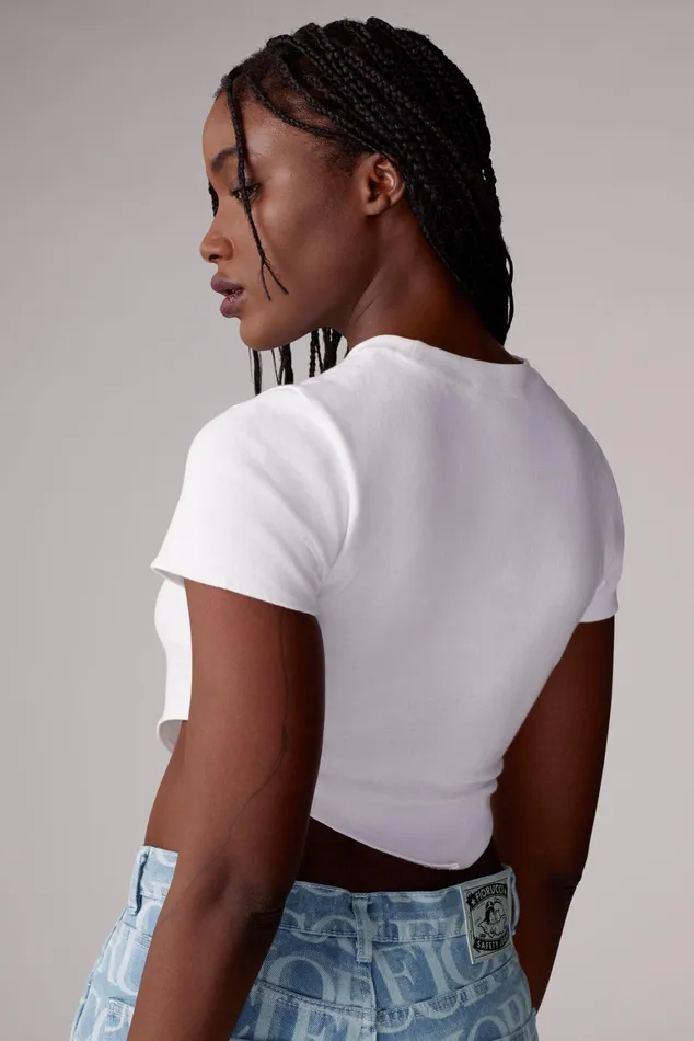 Women Fiorucci TShirts and Tops Embroidered Logo Crop Top White Women Fiorucci TShirts and Tops Embroidered Logo Crop Top White