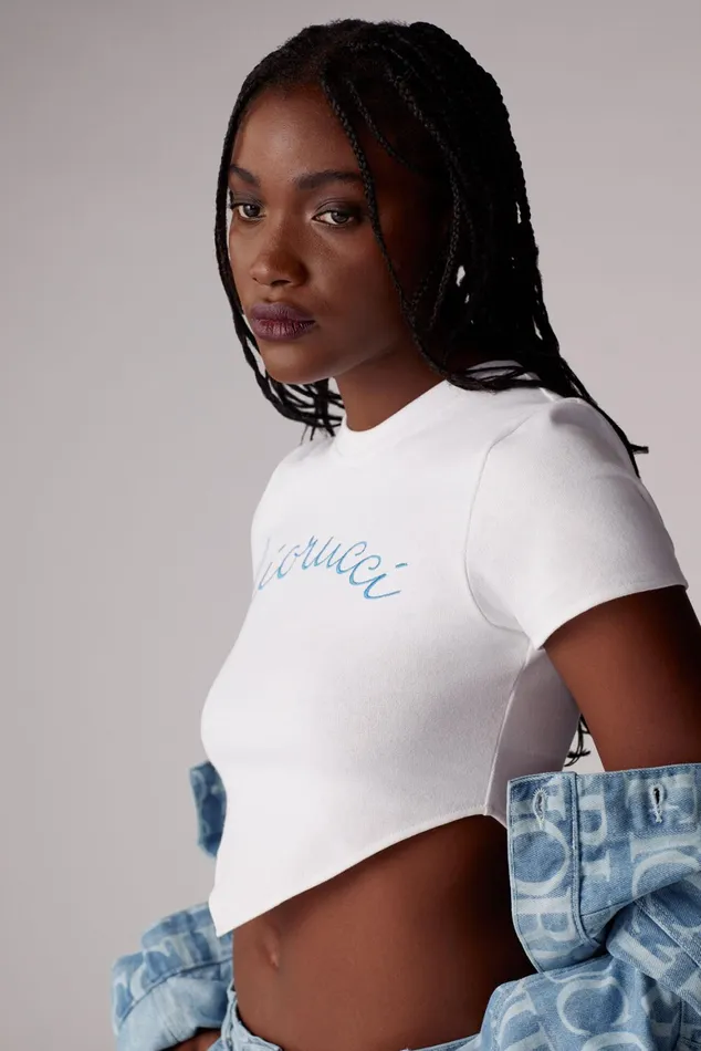 Women Fiorucci TShirts and Tops Embroidered Logo Crop Top White Women Fiorucci TShirts and Tops Embroidered Logo Crop Top White