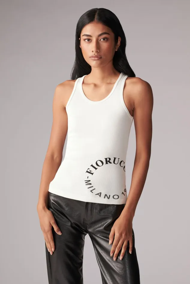 Women Fiorucci TShirts and Tops Milano Stamp Ribbed Vest White Women Fiorucci TShirts and Tops Milano Stamp Ribbed Vest White