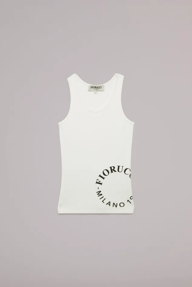 Women Fiorucci TShirts and Tops Milano Stamp Ribbed Vest White Women Fiorucci TShirts and Tops Milano Stamp Ribbed Vest White