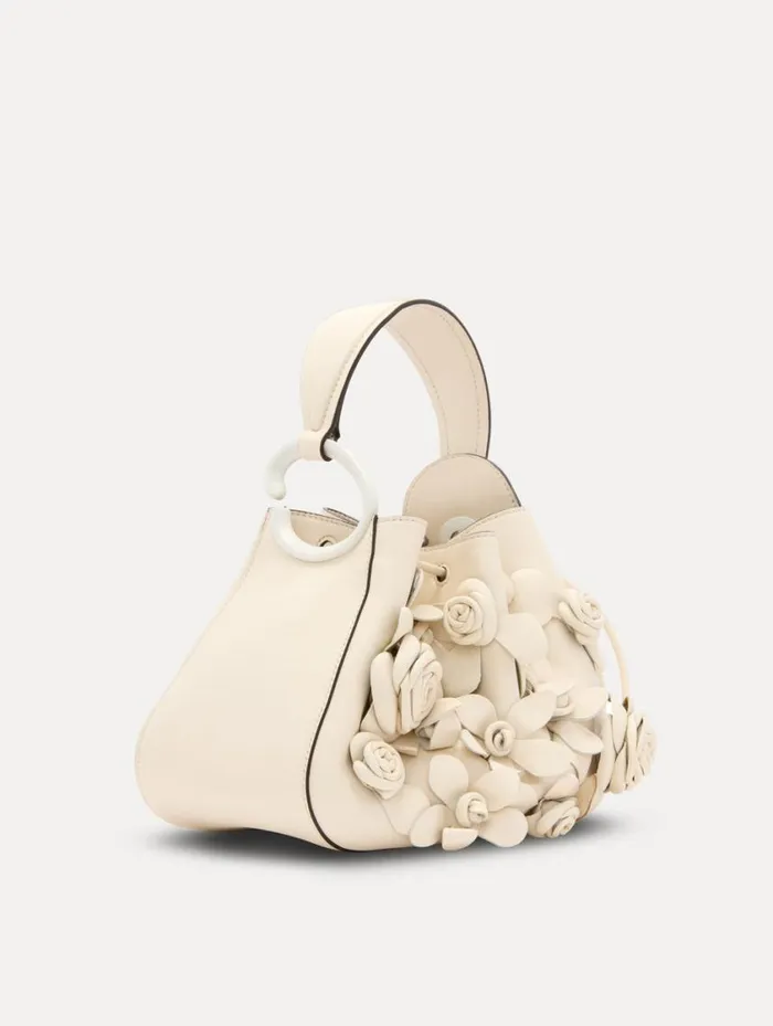 Women Floral Appliqu O Handle Bag Ivory Oscar De La Renta Handbags