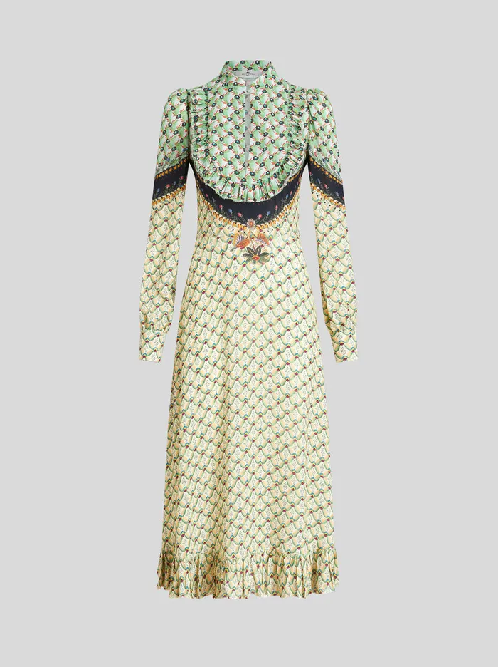 Women Floral Print Dress With Plastron Etro Dresses