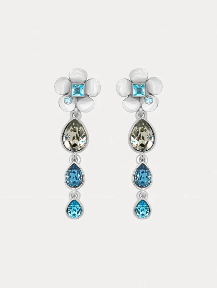Women Flower Teardrop ClipOn Earrings Black Multi Oscar De La Renta Earrings