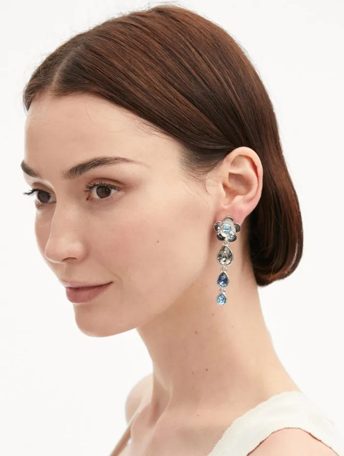 Women Flower Teardrop ClipOn Earrings Black Multi Oscar De La Renta Earrings Women Flower Teardrop ClipOn Earrings Black Multi Oscar De La Renta Earrings