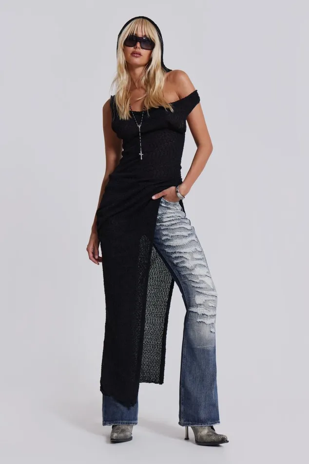 Women Ghost Knit Hooded Maxi Dress Jaded London Knitwear