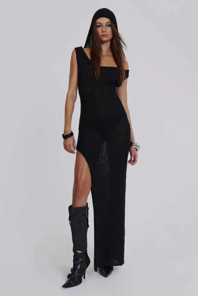 Women Ghost Knit Hooded Maxi Dress Jaded London Knitwear