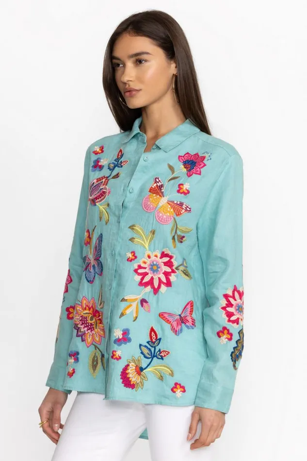 Women GRACEY LINEN OVERSIZED SHIRT Marine Blue Johnny Was Tops Women GRACEY LINEN OVERSIZED SHIRT Marine Blue Johnny Was Tops