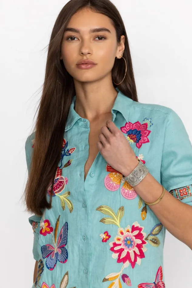 Women GRACEY LINEN OVERSIZED SHIRT Marine Blue Johnny Was Tops Women GRACEY LINEN OVERSIZED SHIRT Marine Blue Johnny Was Tops