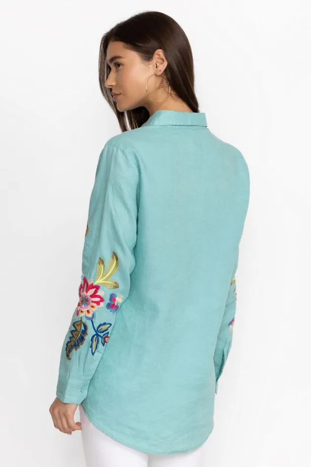 Women GRACEY LINEN OVERSIZED SHIRT Marine Blue Johnny Was Tops Women GRACEY LINEN OVERSIZED SHIRT Marine Blue Johnny Was Tops