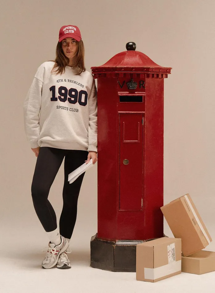 Women Grey 1990 Slogan Classic Longline Sweatshirt Lila 4th and Reckless Hoodies and Sweatshirts