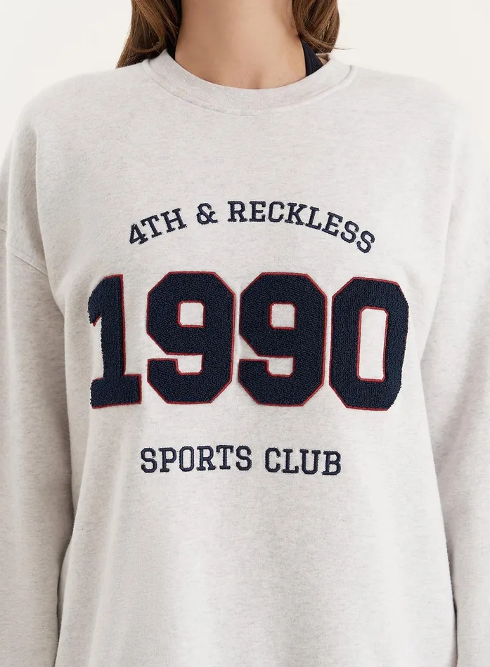 Women Grey 1990 Slogan Classic Longline Sweatshirt Lila 4th and Reckless Hoodies and Sweatshirts