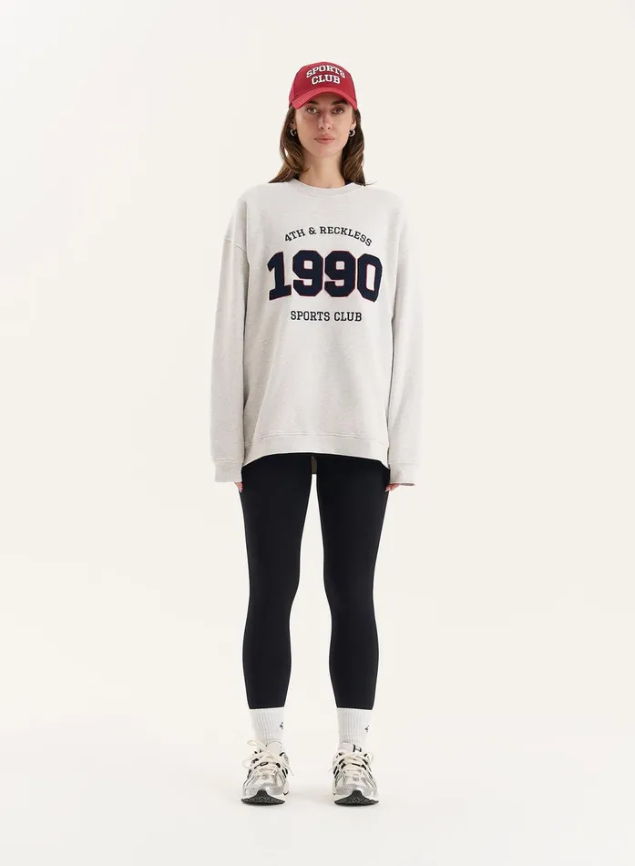 Women Grey 1990 Slogan Classic Longline Sweatshirt Lila 4th and Reckless Hoodies and Sweatshirts