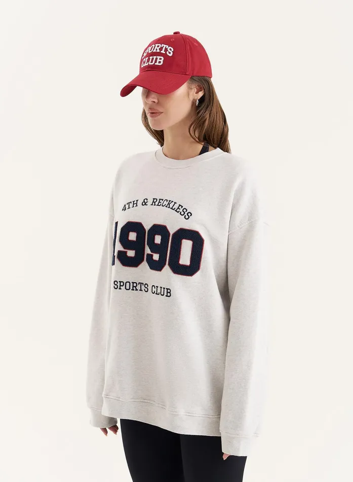 Women Grey 1990 Slogan Classic Longline Sweatshirt Lila 4th and Reckless Hoodies and Sweatshirts