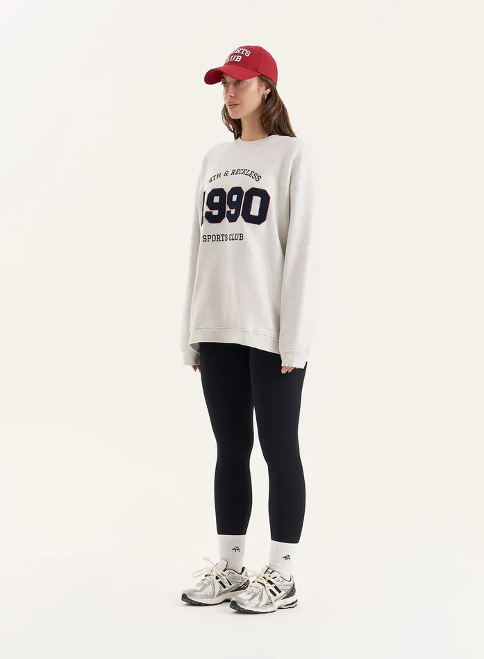 Women Grey 1990 Slogan Classic Longline Sweatshirt Lila 4th and Reckless Hoodies and Sweatshirts