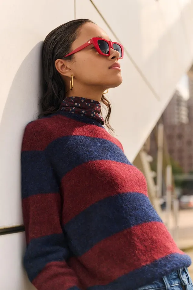 Women Gwen Big Stripe Pullover Wine Bybar Pullovers