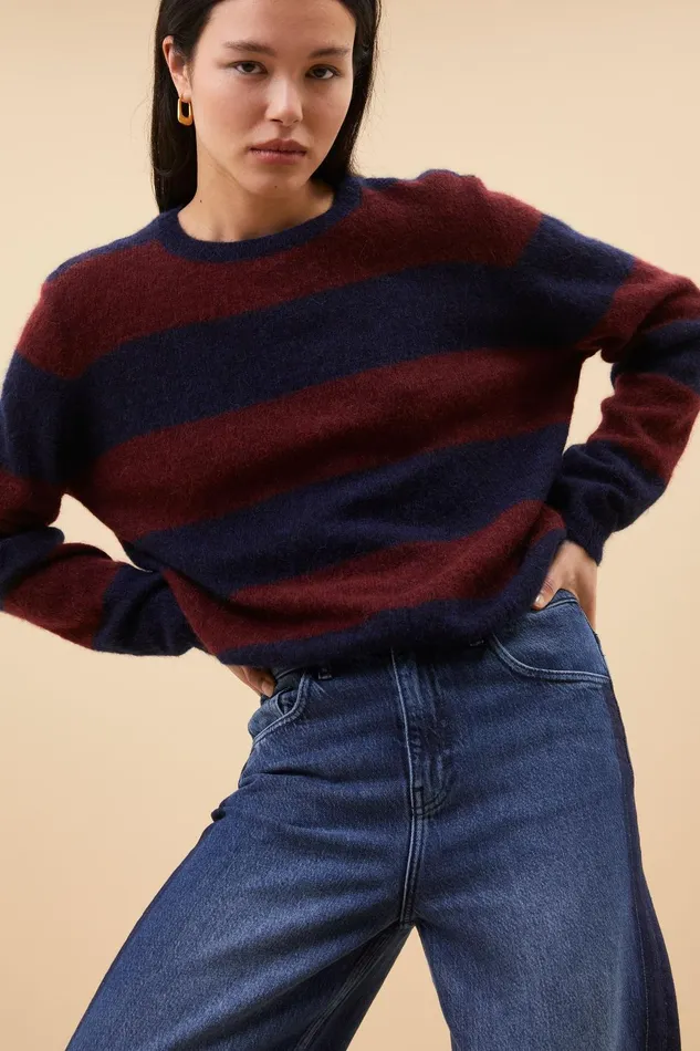 Women Gwen Big Stripe Pullover Wine Bybar Pullovers