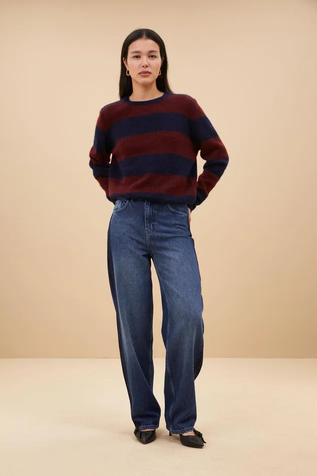 Women Gwen Big Stripe Pullover Wine Bybar Pullovers