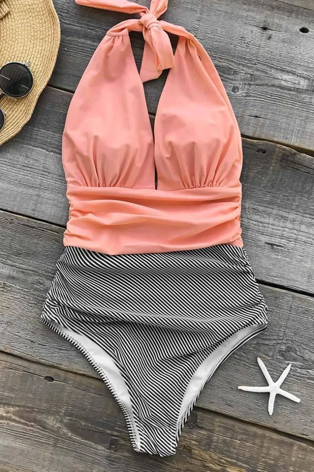 Women Halter and Lace Up Swimsuits Cupshe Keeping You Accompanied Peachy One Piece Swimsuit Pinkblack Women Halter and Lace Up Swimsuits Cupshe Keeping You Accompanied Peachy One Piece Swimsuit Pinkblack